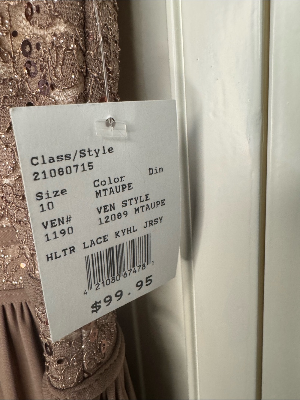 Morgan & Co Taupe Sequin Lace Halter Prom Formal Gown Dress Size 10 NWT - Picture 3 of 6